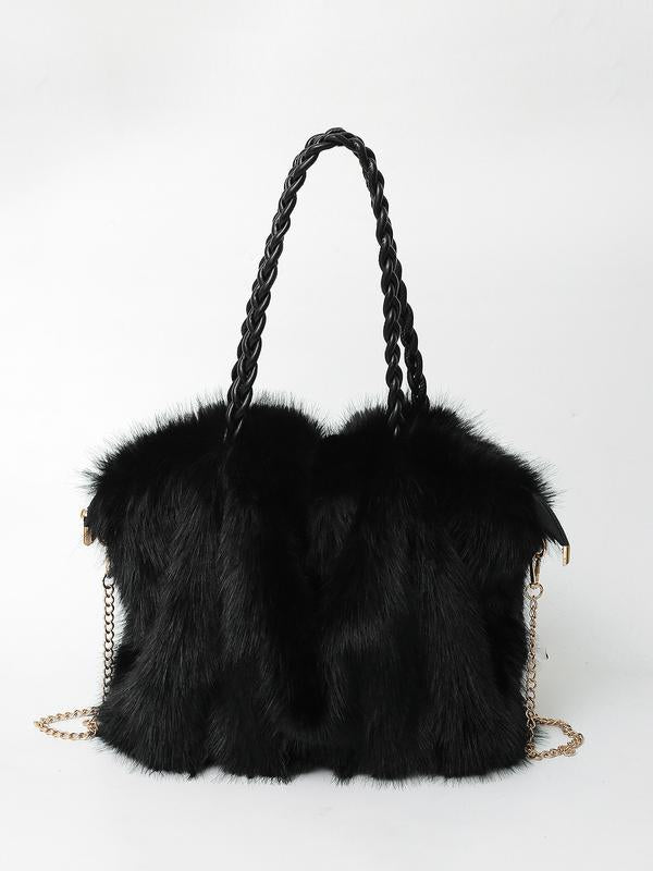 Plush Shoulder Tote Bag – Soft Velvet Finish