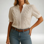 Aliénor | Women's V-Neck Embroidery Blouse-Modylol