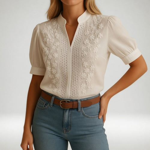 Aliénor | Women's V-Neck Embroidery Blouse-Modylol