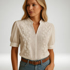 Aliénor | Women's V-Neck Embroidery Blouse-Modylol