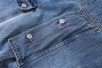 Men's Distressed Denim Multi-Pocket Overalls with Suspenders-Modylol