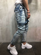 Men's Distressed Skinny Fit Denim Overalls-Modylol