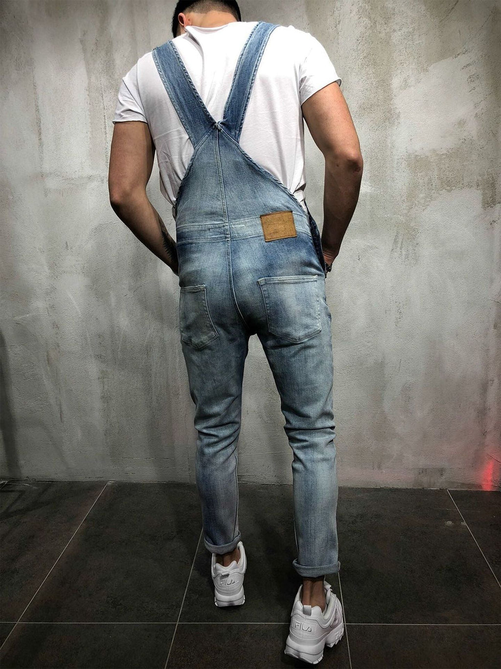 Men's Distressed Skinny Fit Denim Overalls-Modylol