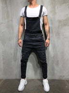 Men's Distressed Skinny Fit Denim Overalls-Modylol