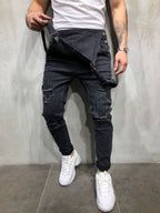 Men's Distressed Skinny Fit Denim Overalls-Modylol