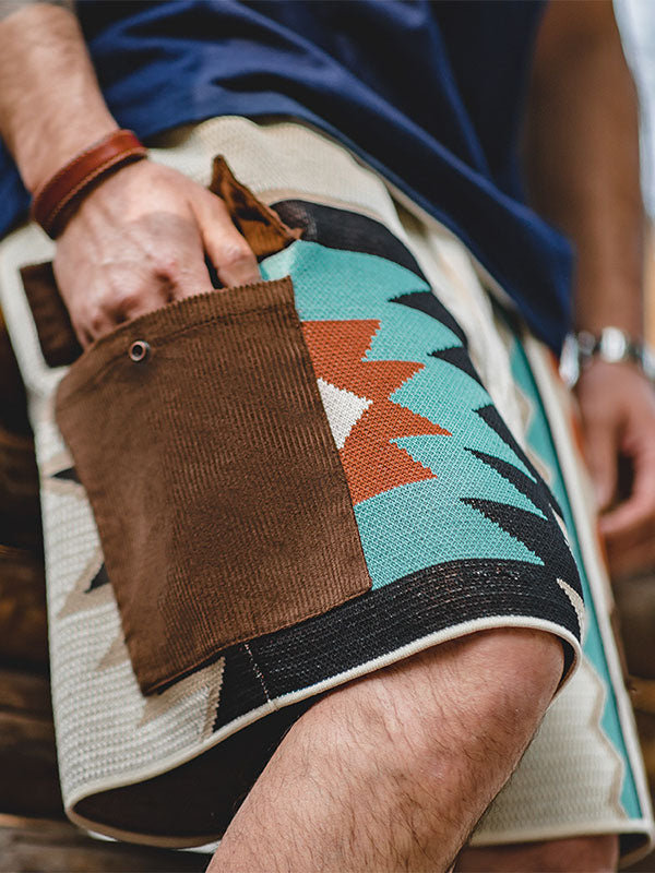 Men's Geometric Drawstring Shorts with Contrast Colors-Modylol