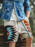 Men's Geometric Drawstring Shorts with Contrast Colors-Modylol