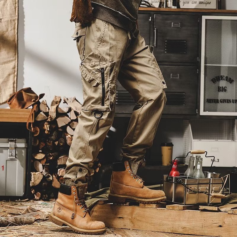 Men's Loose Fit Cargo Pants with Zip and Snap Closure-Modylol