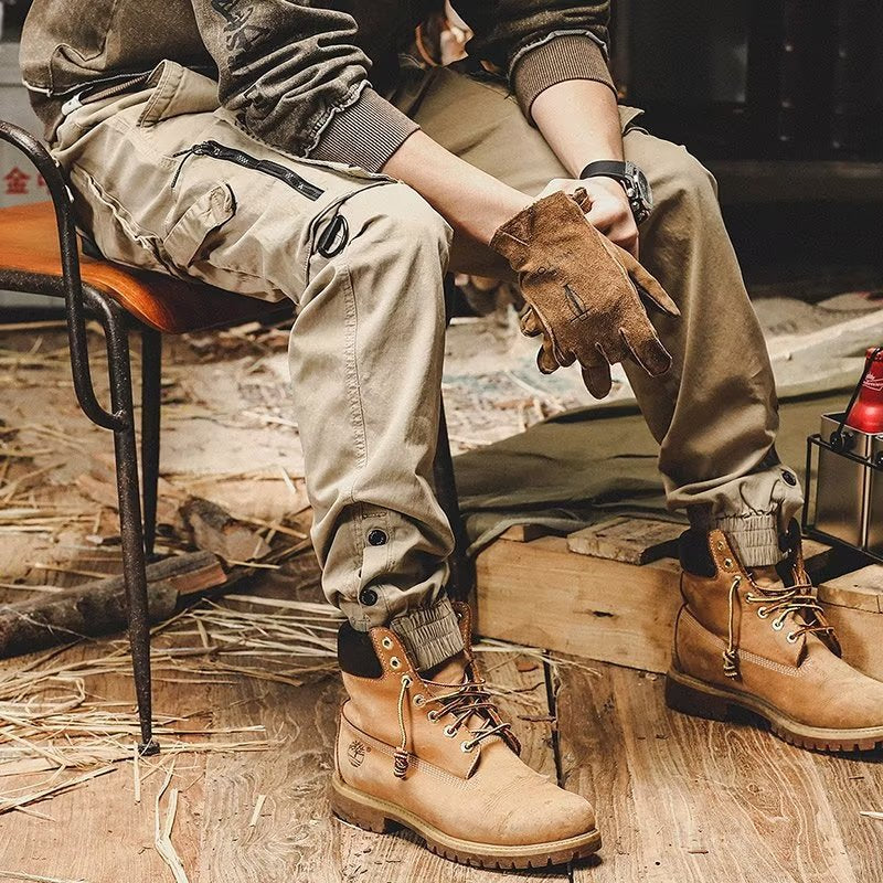 Men's Loose Fit Cargo Pants with Zip and Snap Closure-Modylol