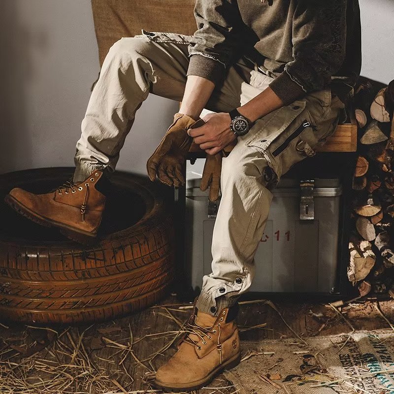 Men's Loose Fit Cargo Pants with Zip and Snap Closure-Modylol