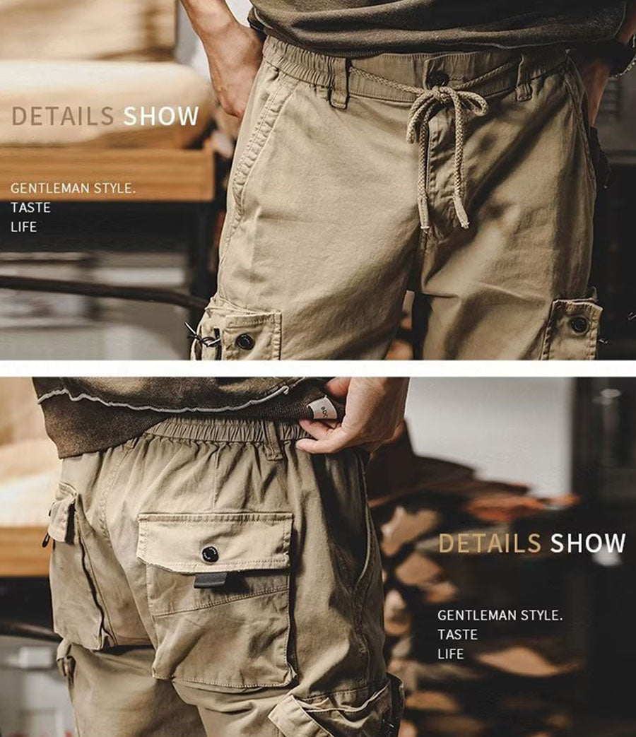 Men's Loose Fit Cargo Pants with Zip and Snap Closure-Modylol