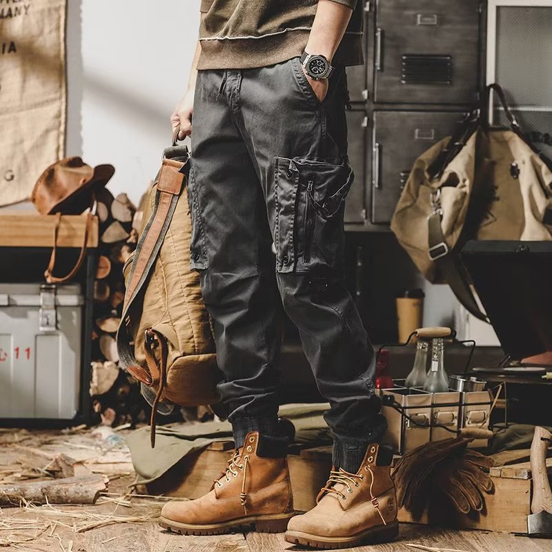 Men's Loose Fit Cargo Pants with Zip and Snap Closure-Modylol