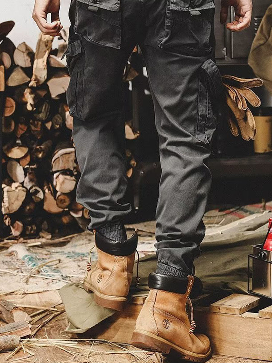 Men's Loose Fit Cargo Pants with Zip and Snap Closure-Modylol