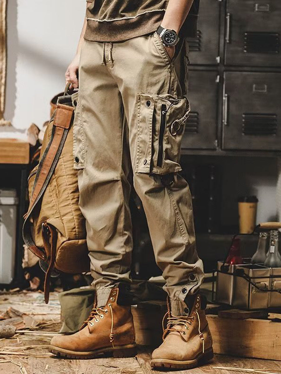 Men's Loose Fit Cargo Pants with Zip and Snap Closure-Modylol