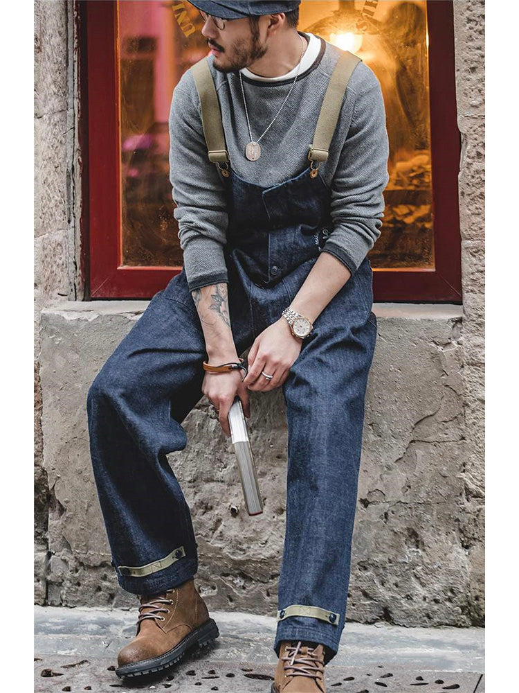 Men's Navy Retro Style Deck Overalls-Modylol
