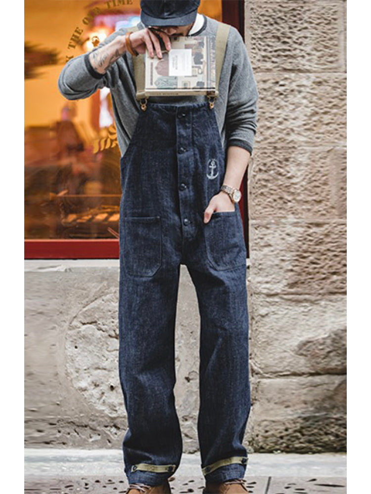 Men's Navy Retro Style Deck Overalls-Modylol