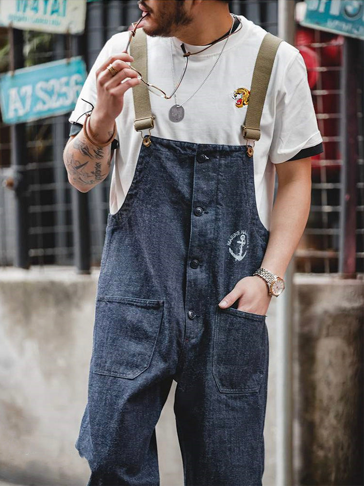 Men's Navy Retro Style Deck Overalls-Modylol