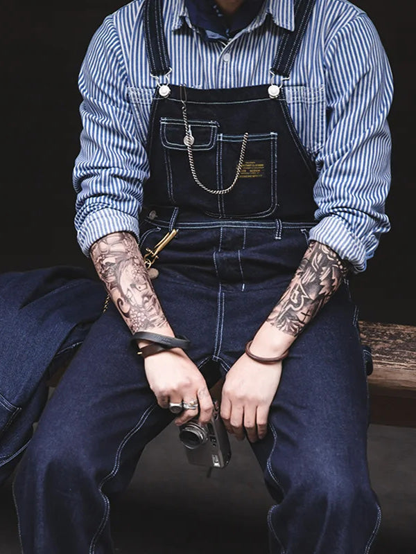 Men's Vintage-Inspired Indigo Denim Overalls-Modylol