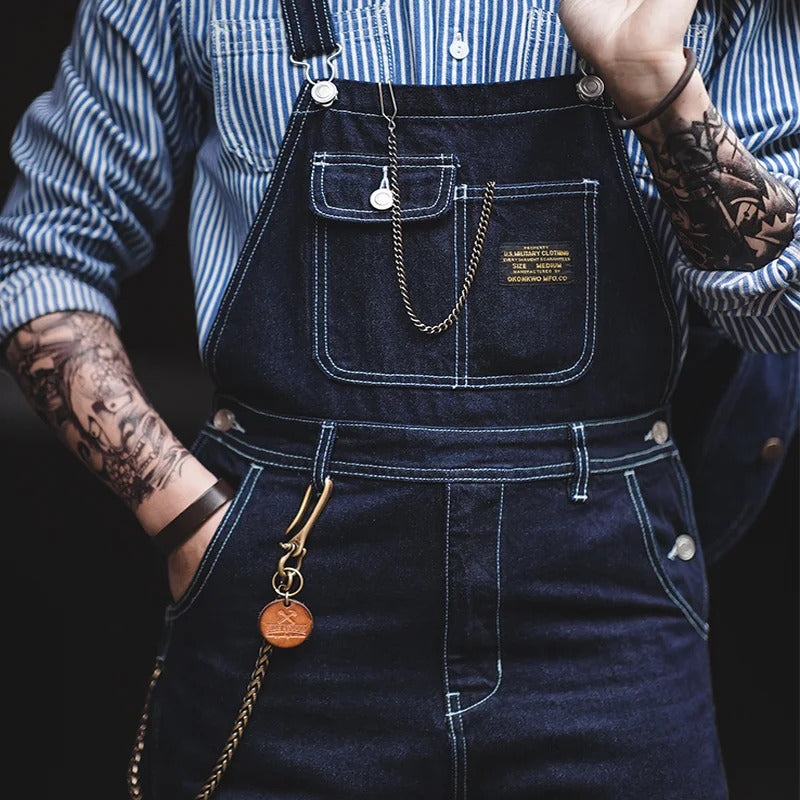 Men's Vintage-Inspired Indigo Denim Overalls-Modylol
