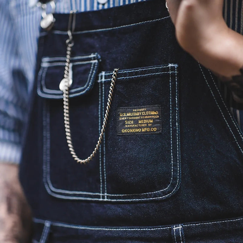 Men's Vintage-Inspired Indigo Denim Overalls-Modylol