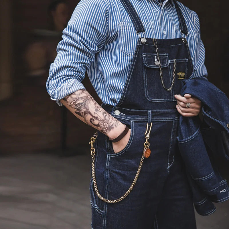 Men's Vintage-Inspired Indigo Denim Overalls-Modylol
