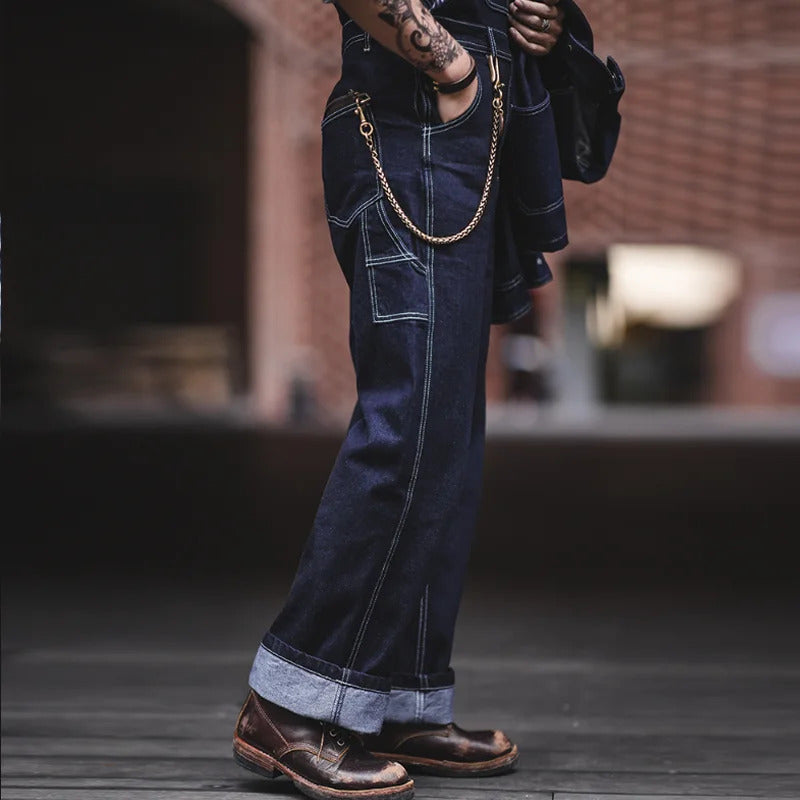 Men's Vintage-Inspired Indigo Denim Overalls-Modylol