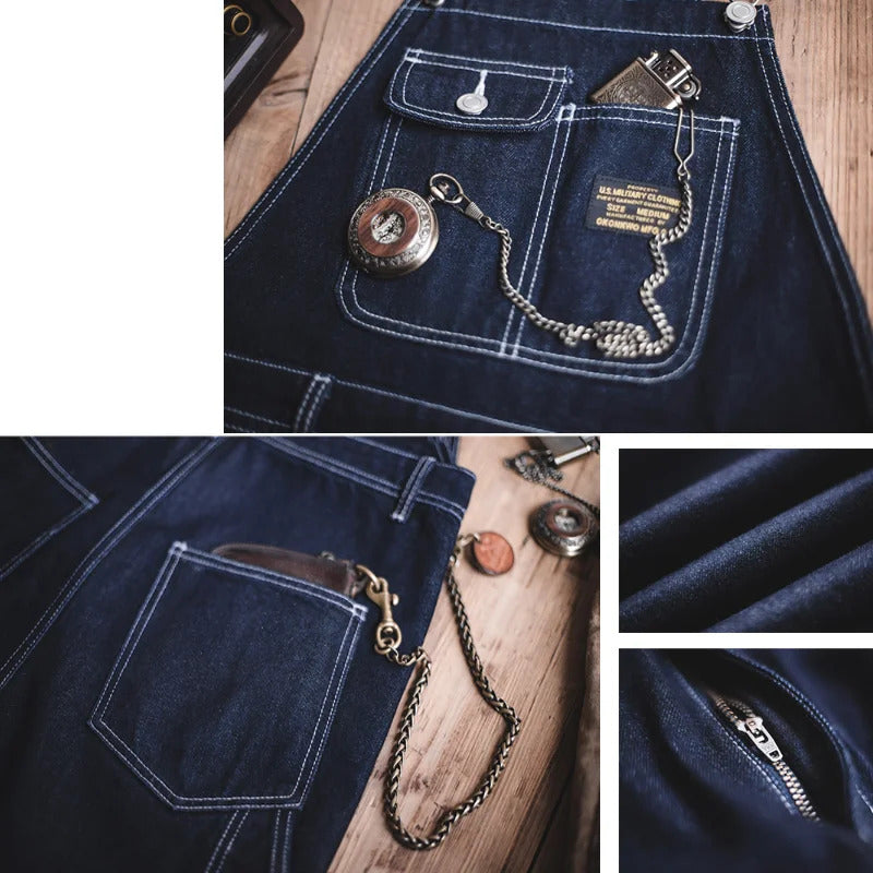 Men's Vintage-Inspired Indigo Denim Overalls-Modylol