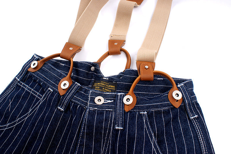 Men's Vintage Striped Straight Denim Suspender Overalls-Modylol