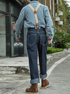Men's Vintage Striped Straight Denim Suspender Overalls-Modylol