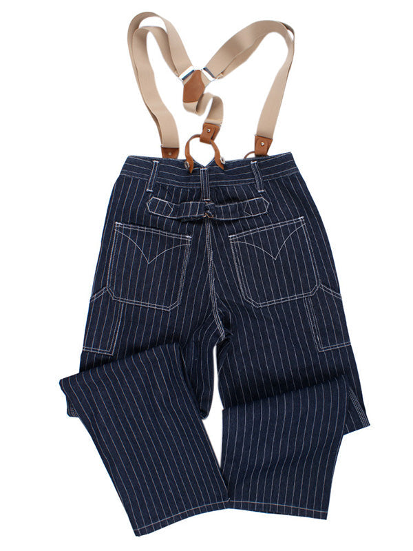 Men's Vintage Striped Straight Denim Suspender Overalls-Modylol