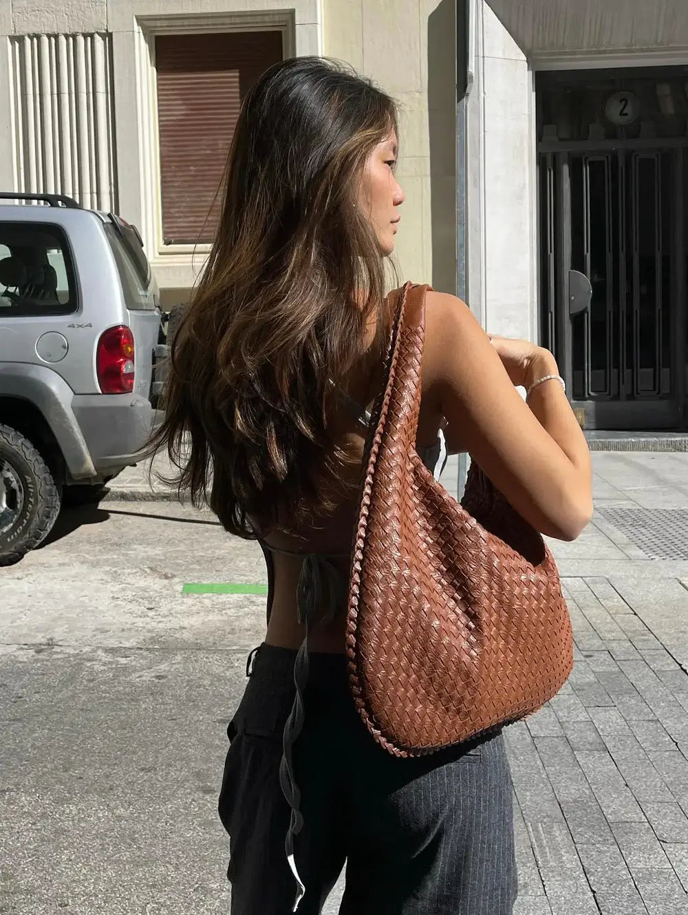 Woven Vegan Leather Shoulder Bag – Spacious Design