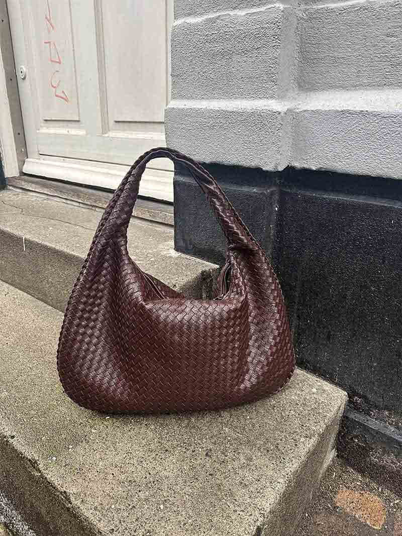 Woven Vegan Leather Shoulder Bag – Spacious Design