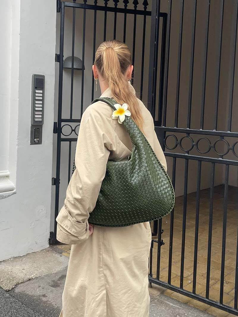 Woven Vegan Leather Shoulder Bag – Spacious Design