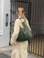 Woven Vegan Leather Shoulder Bag – Spacious Design