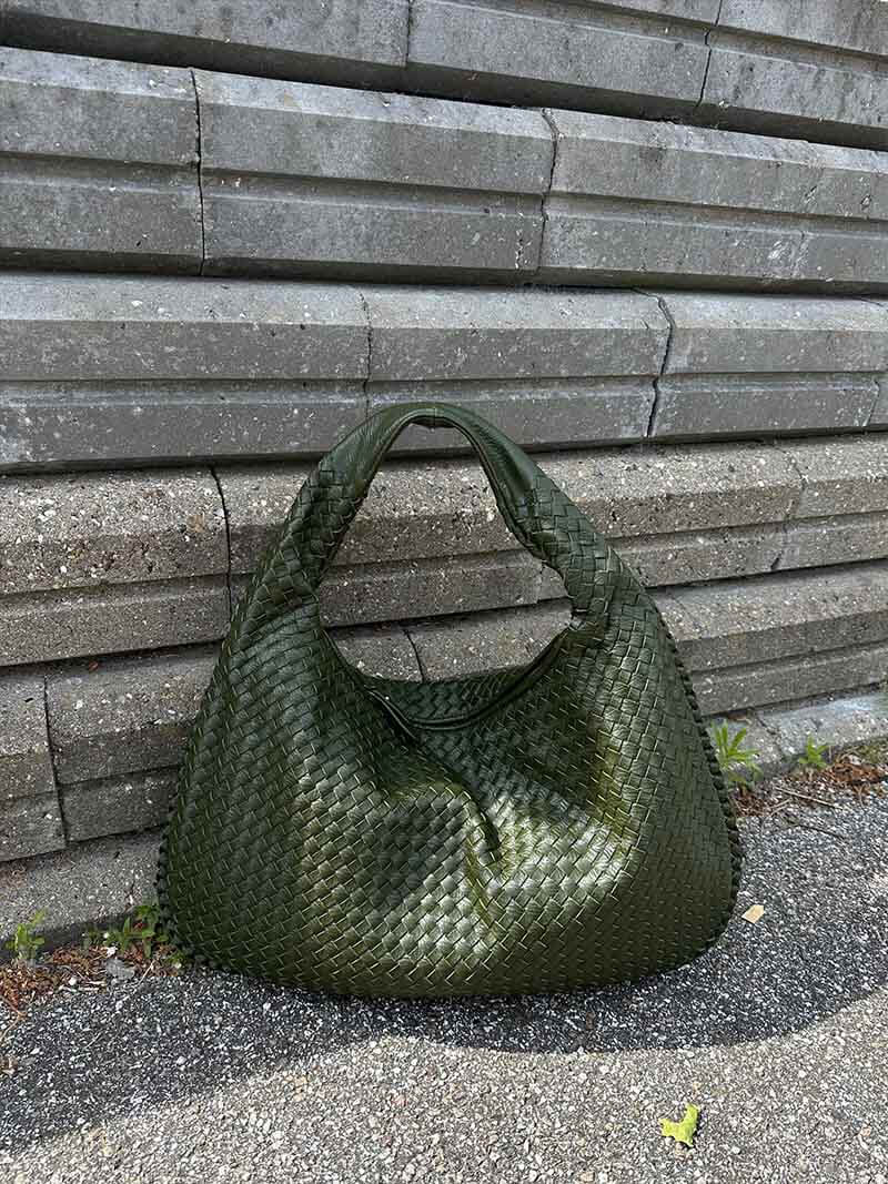 Woven Vegan Leather Shoulder Bag – Spacious Design