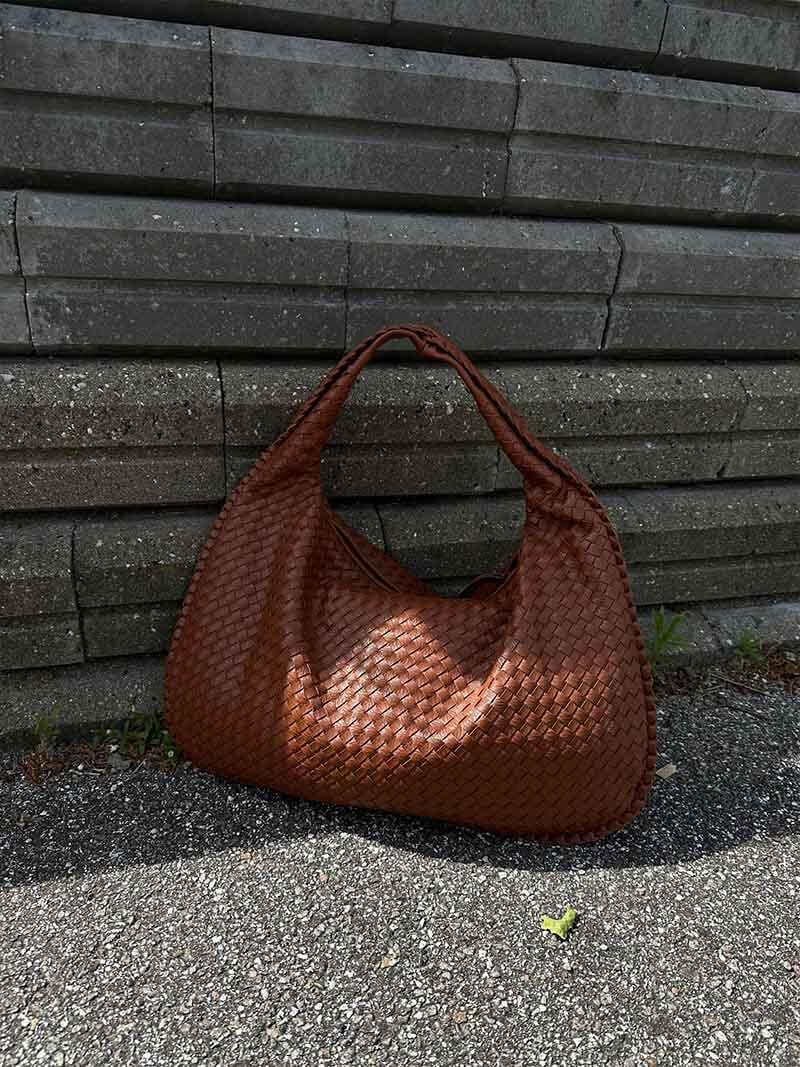 Woven Vegan Leather Shoulder Bag – Spacious Design
