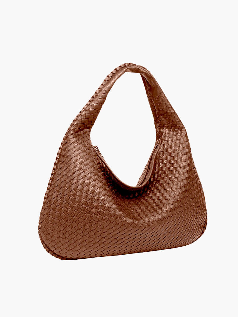 Woven Vegan Leather Shoulder Bag – Spacious Design