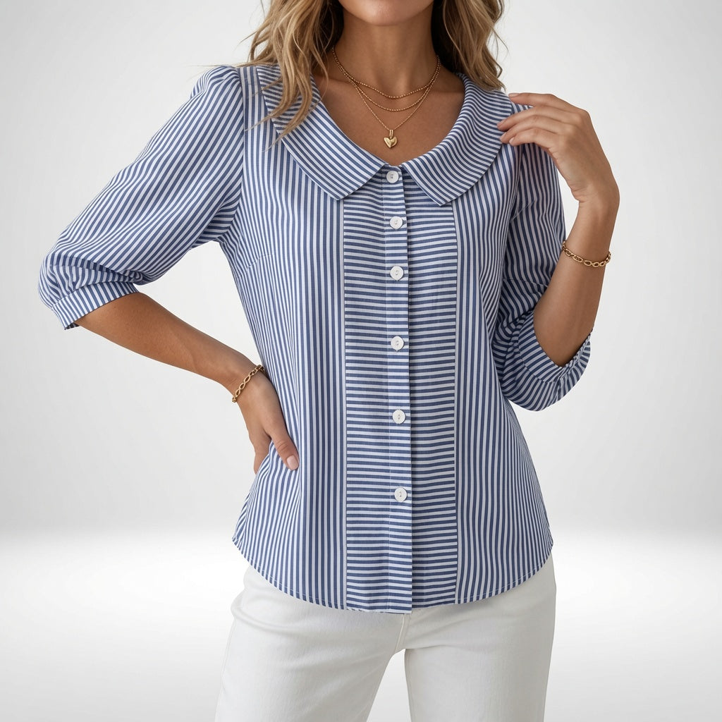 Zelie | Women's Elegant Striped Puff Sleeve Blouse-Modylol
