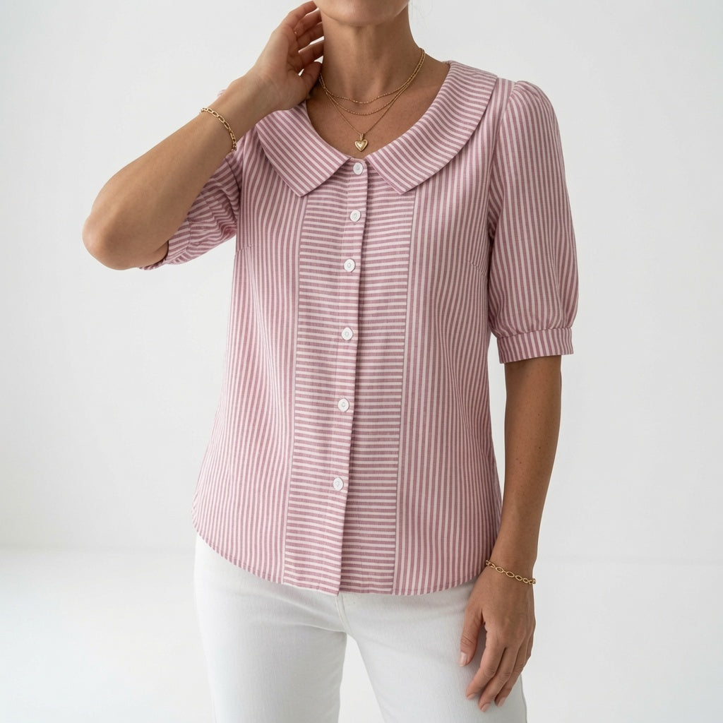 Zelie | Women's Elegant Striped Puff Sleeve Blouse-Modylol
