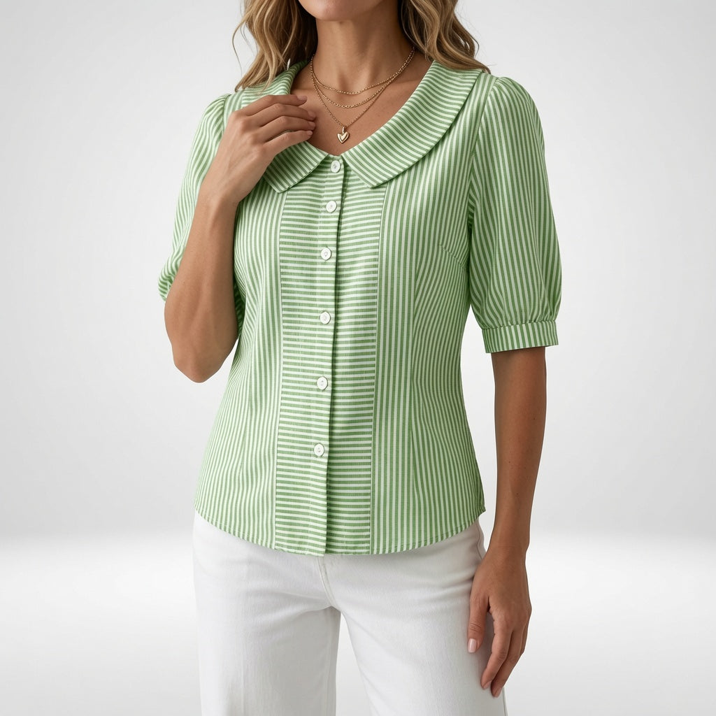 Zelie | Women's Elegant Striped Puff Sleeve Blouse-Modylol