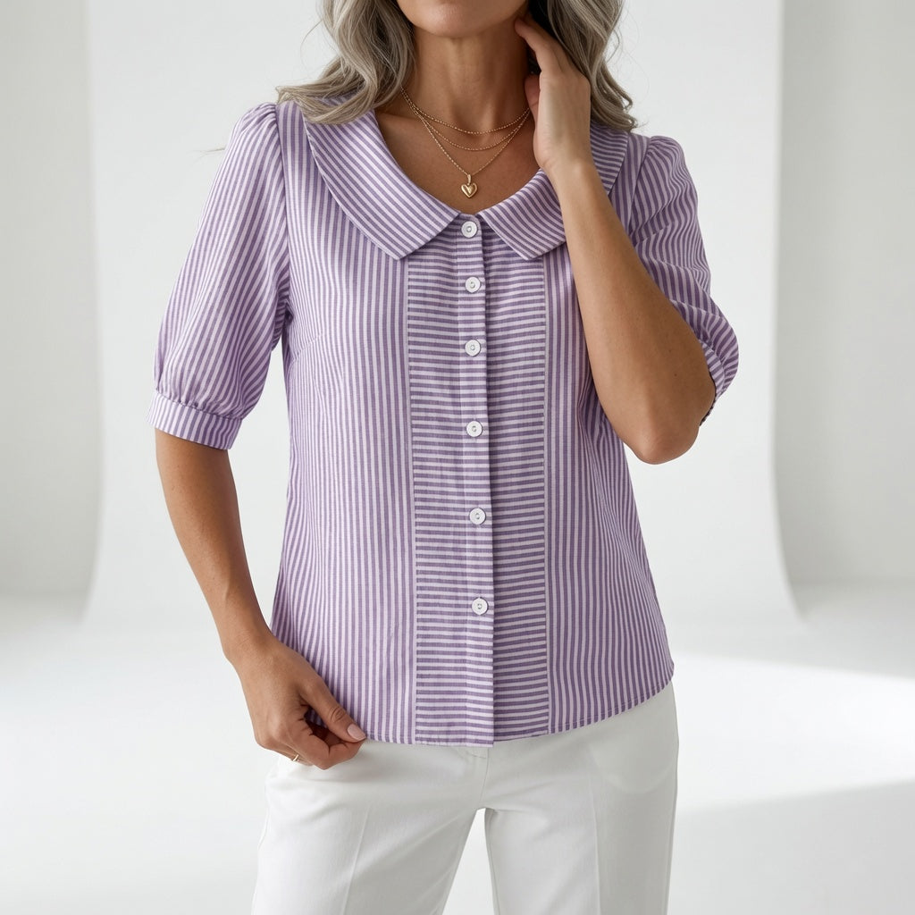 Zelie | Women's Elegant Striped Puff Sleeve Blouse-Modylol