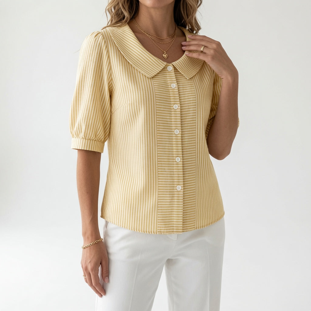 Zelie | Women's Elegant Striped Puff Sleeve Blouse-Modylol