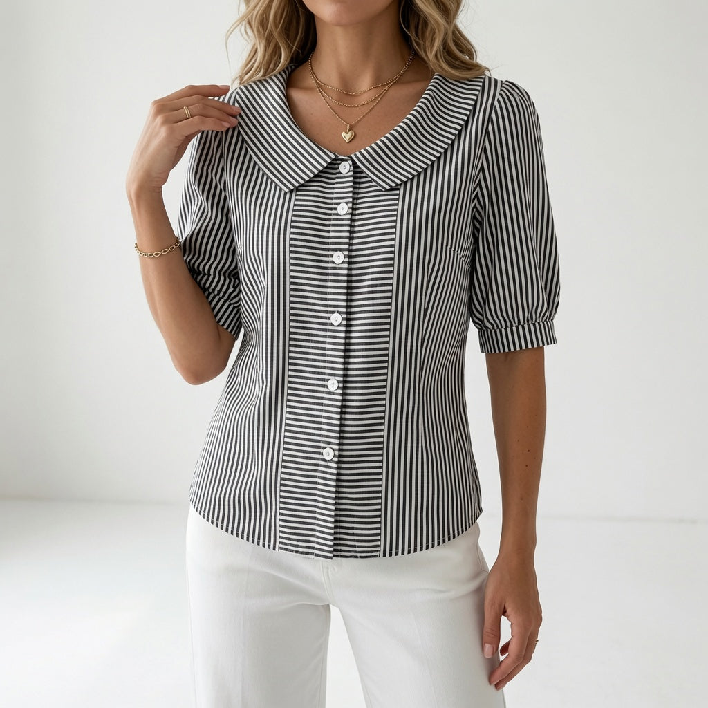 Zelie | Women's Elegant Striped Puff Sleeve Blouse-Modylol