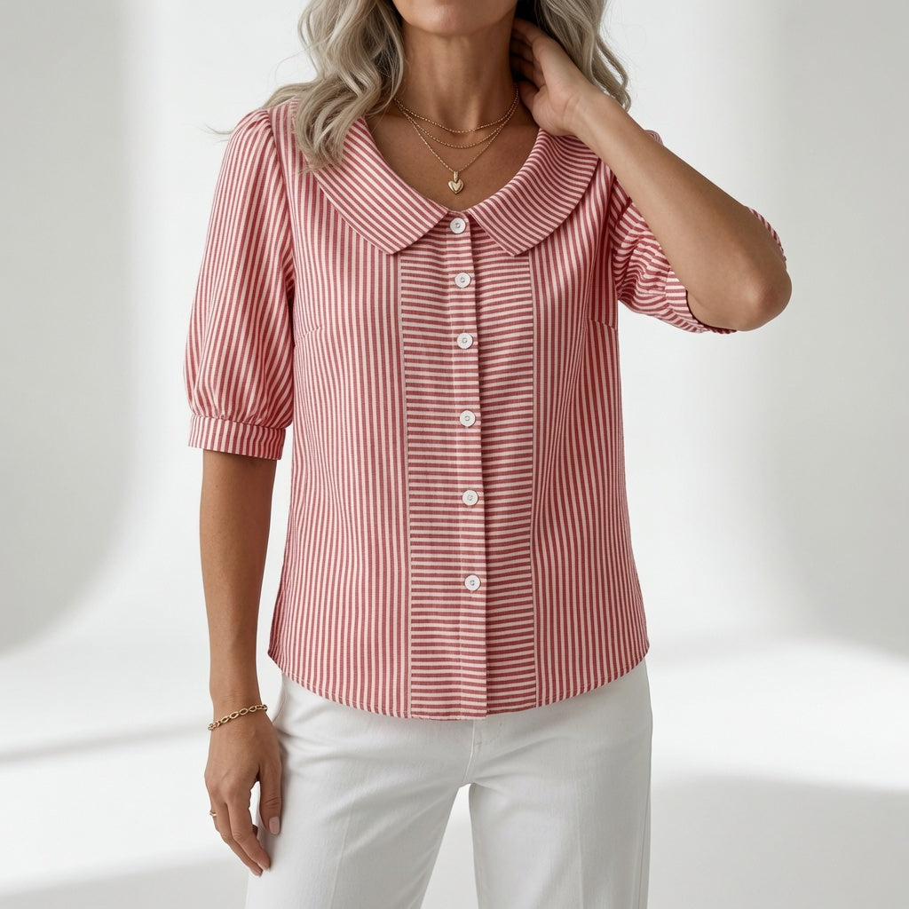 Zelie | Women's Elegant Striped Puff Sleeve Blouse-Modylol