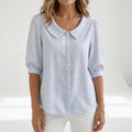 Zelie | Women's Elegant Striped Puff Sleeve Blouse-Modylol