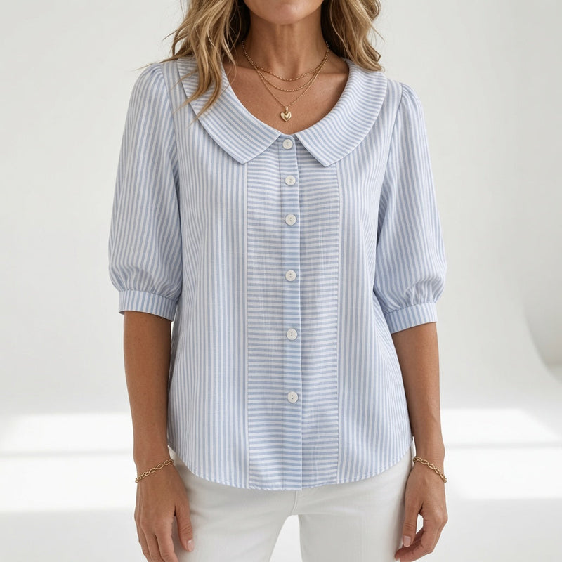 Zelie | Women's Elegant Striped Puff Sleeve Blouse-Modylol