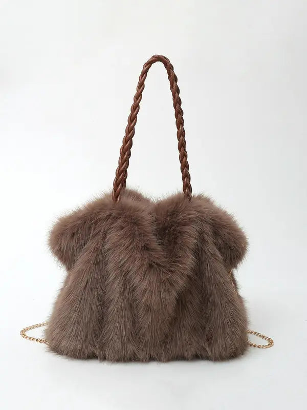Plush Shoulder Tote Bag – Soft Velvet Finish