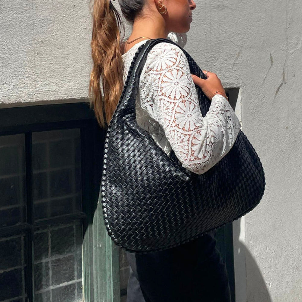 Woven Vegan Leather Shoulder Bag – Spacious Design