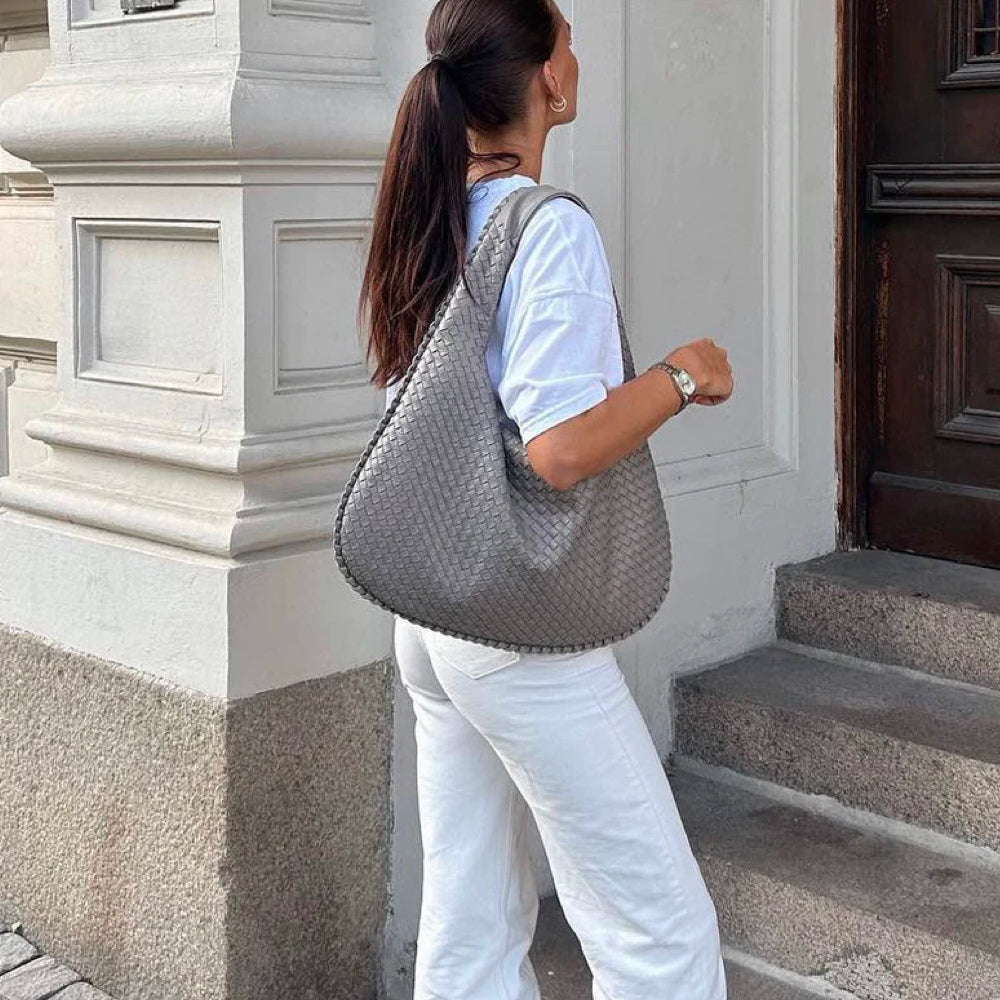 Woven Vegan Leather Shoulder Bag – Spacious Design