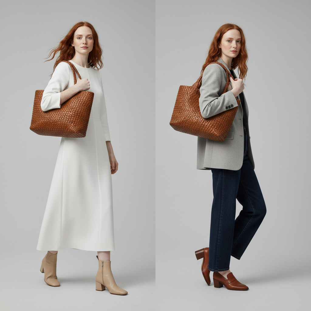 Woven Microfiber Leather Tote Bag – Spacious Carryall